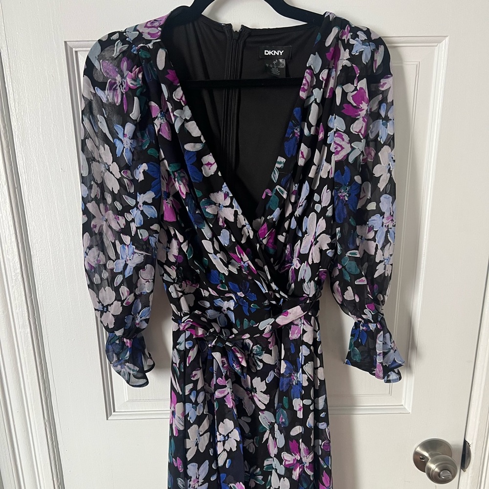 DKNY faux-wrap floral chiffon dress